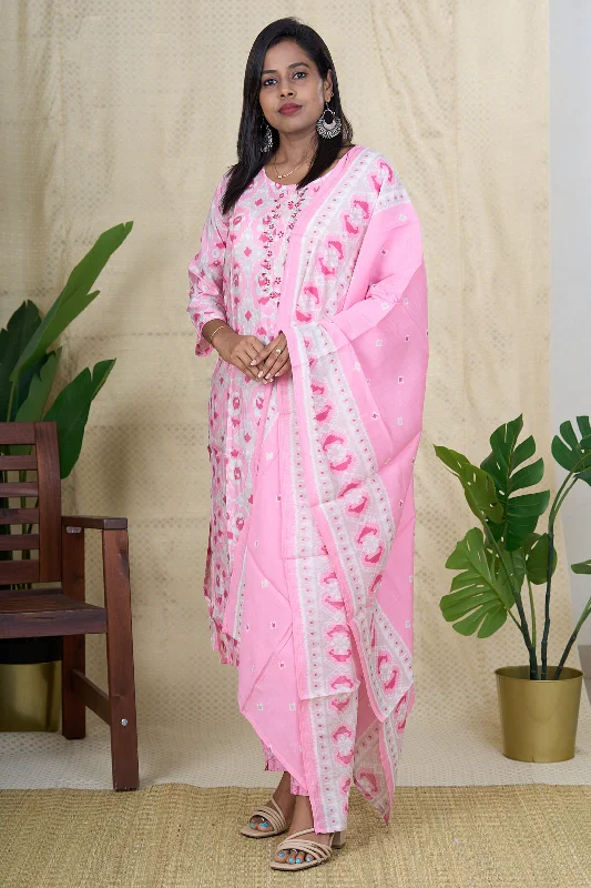 Pink Viscose Silk Kurta Set with Muslin Silk Dupatta