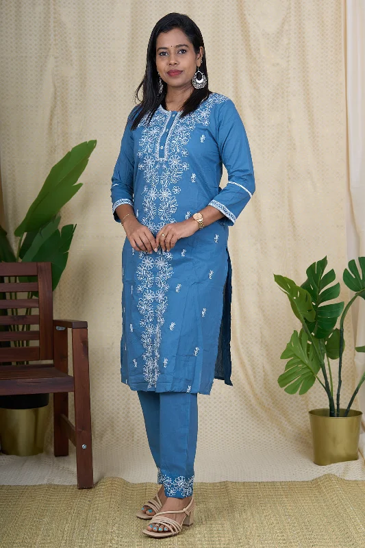 Latest Dresses for Ladies - Blue Cotton Coord Set