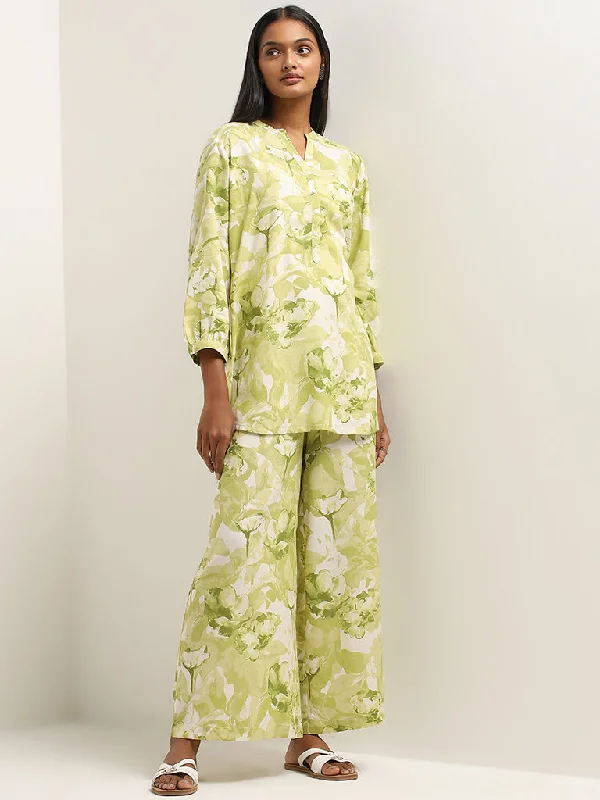 Utsa Lime Foliage Printed Straight Kurti