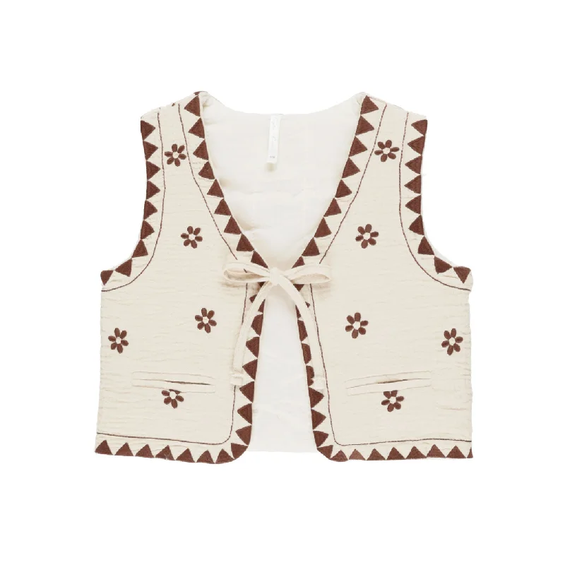 Embroidered Vest - Natural / Saddle