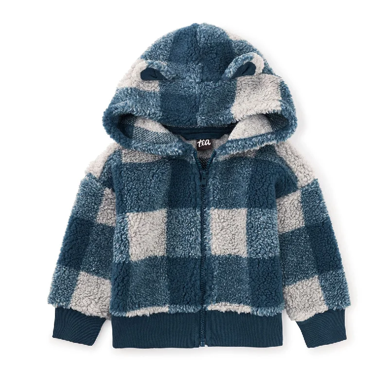 Teddy Fleece Bear Ears Jacket - Buffalo Plaid - Teal - FINAL SALE