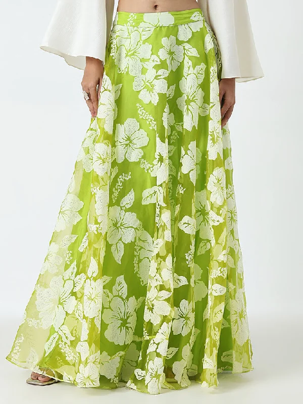 Vark Lime Floral Flared Skirt