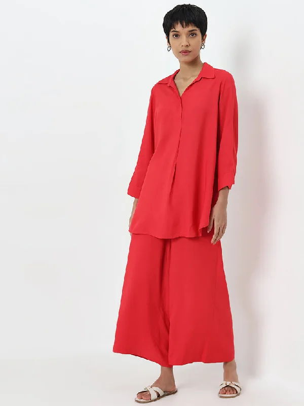 Utsa Dark Coral Solid A-Line Kurti