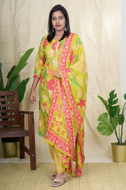 Floral Viscose Silk Salwar Kameez Set with Muslin Silk Dupatta