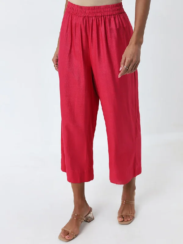 Zuba Magenta Solid High-Rise Palazzos