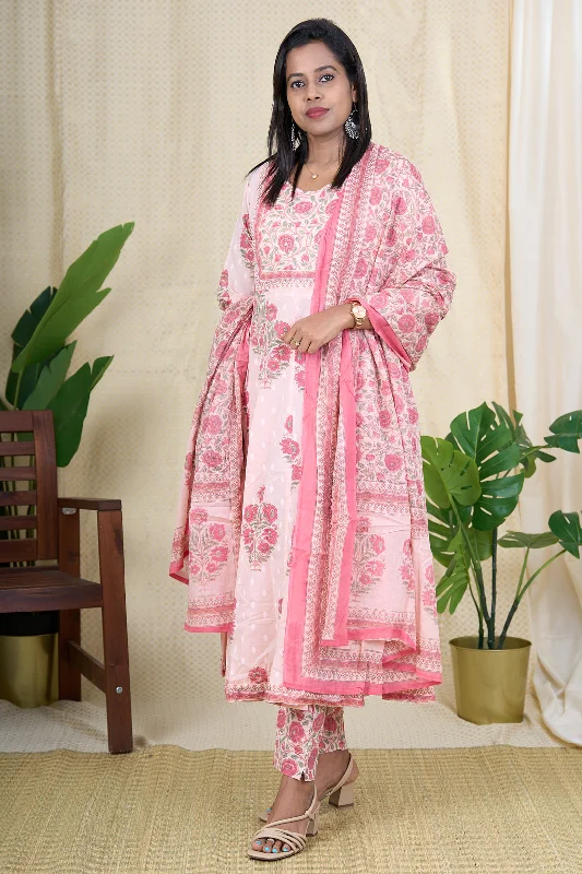 Casual Summer Wear Soft Cotton Anarkali Kurta Set with Mul Dupatta