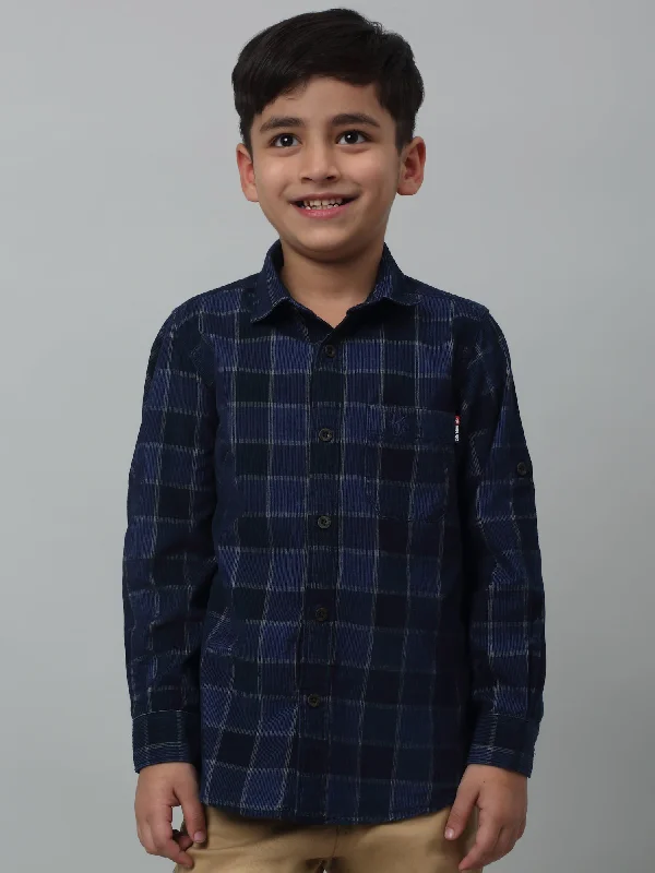 Boys Casual Navy Blue Full Sleeve with Tab  Shirt