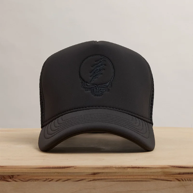 Grateful Dead Single Color Skull Embroidery Trucker - Carbon Grey