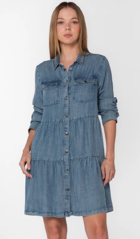 Malia Tiered Snap Front Denim Dress