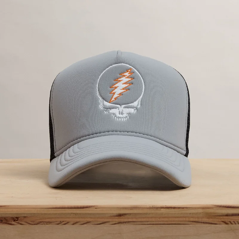 Grateful Dead Skull Embroidery Trucker - Pale Grey