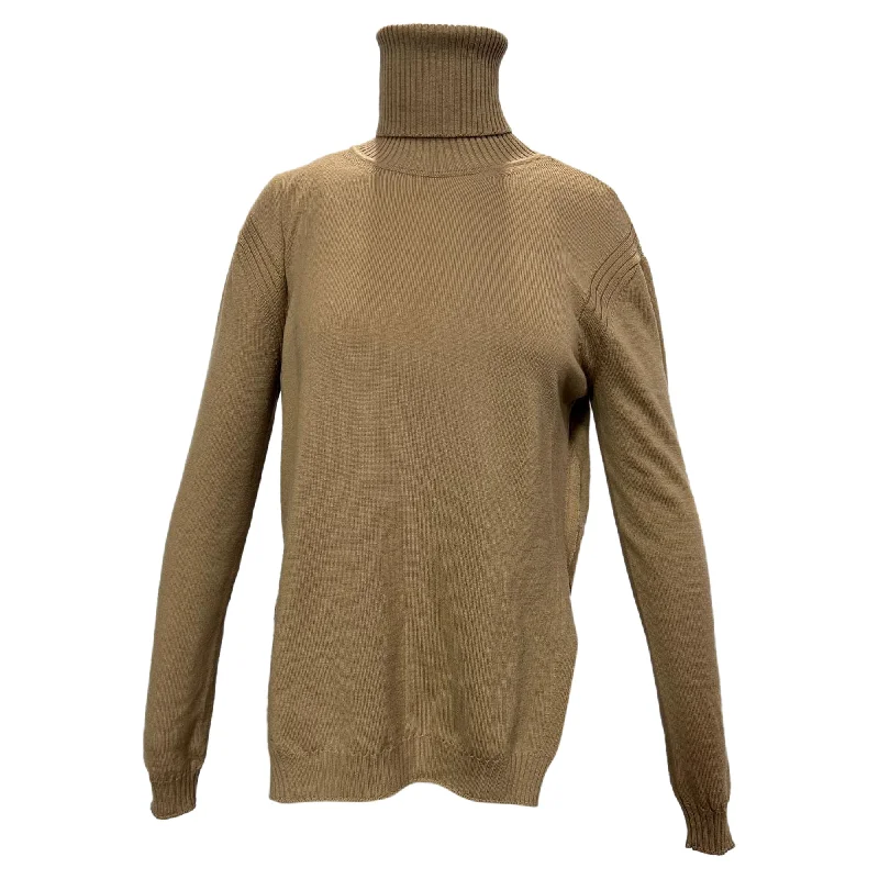 N21 Turtleneck Long Sleeve Sweater in Brown Wool