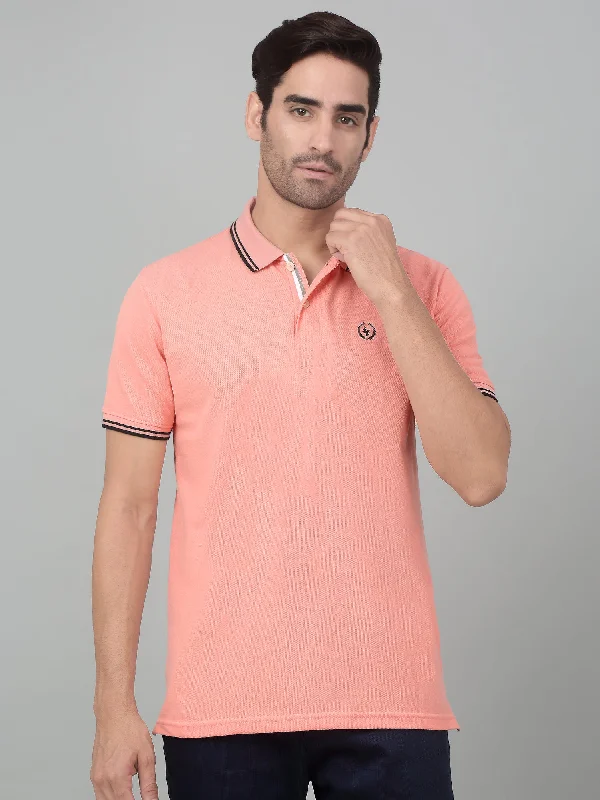 Men's Peach  Polo neck Half Sleeve T-Shirt