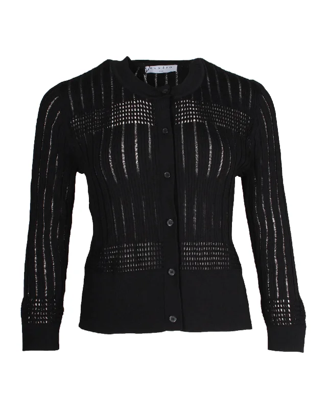 Sandro Crew Neck Cardigan in Black Rayon