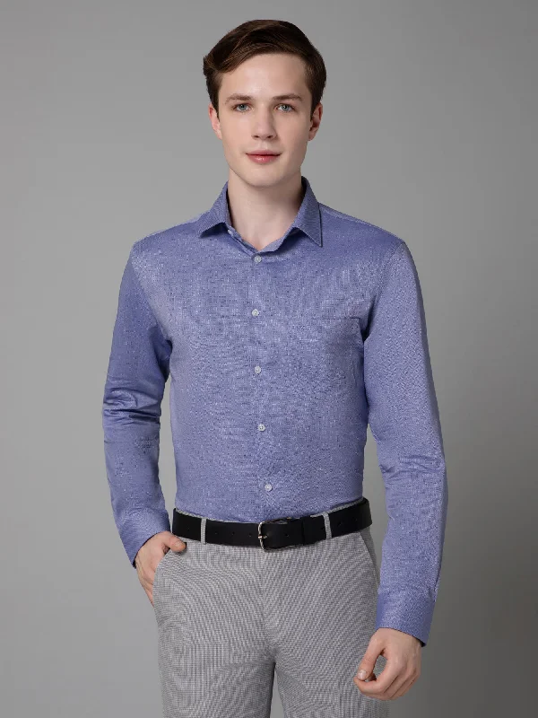 Men's Blue Formal Self Textured Full Sleeve Shirt