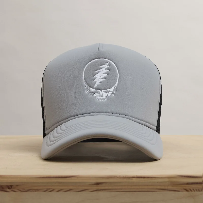 Grateful Dead Single Color Skull Embroidery Trucker - Pale Grey