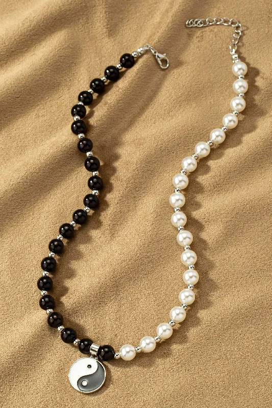 Yin Yang Faux Pearl Necklace