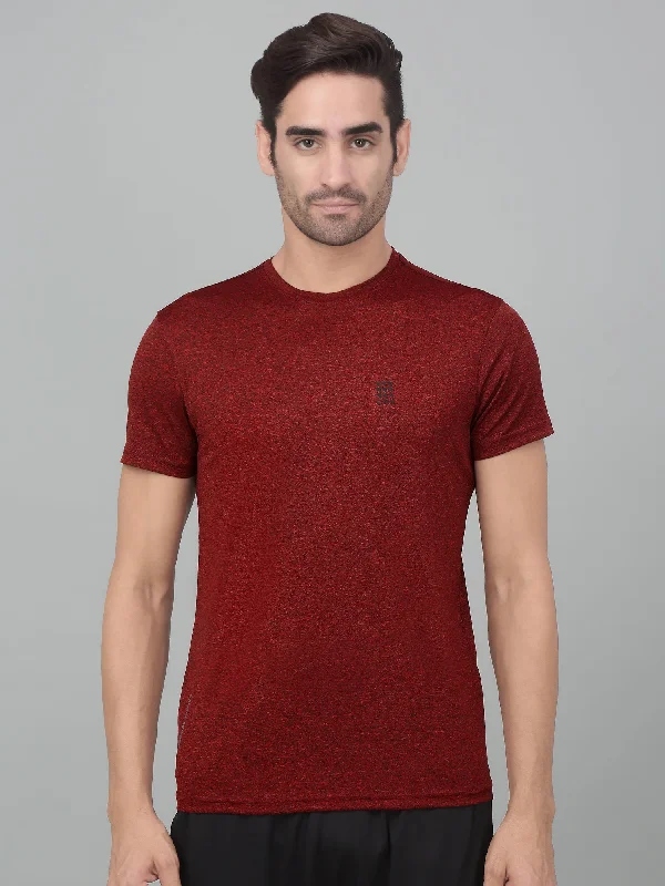 Men's Red Melange Round neck Half Sleeve T-Shirt with chest print