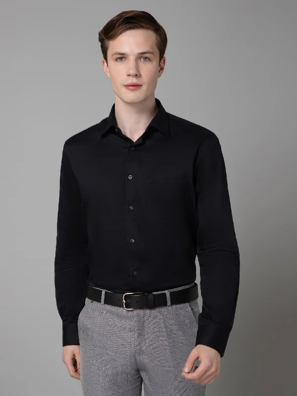 Men's Black Formal Self Textured Full Sleeve Shirt