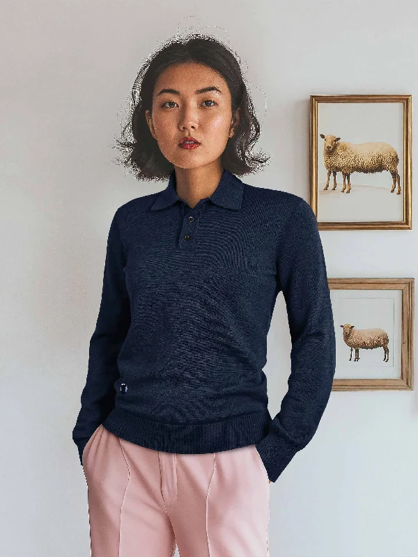 The Long Sleeve Knitted Polo - Atlantic Blue