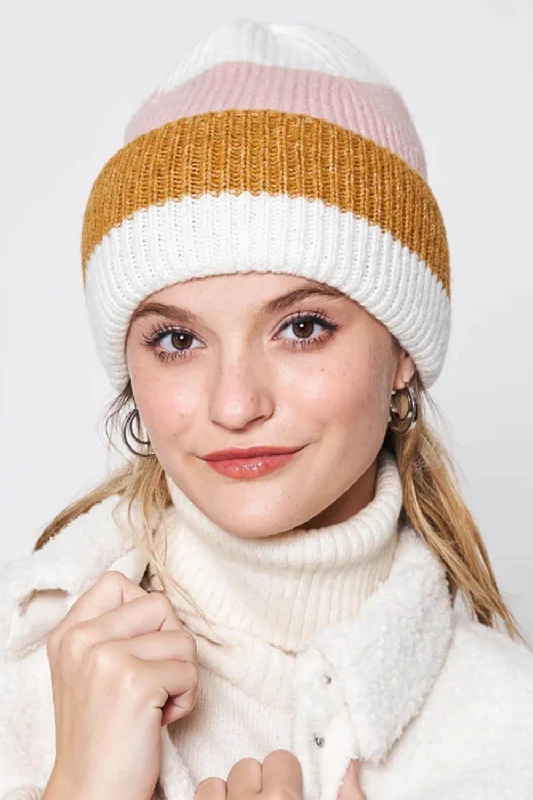 Multi Stripe Knit Beanie for Women in Ivory | HCB320039-IVORY