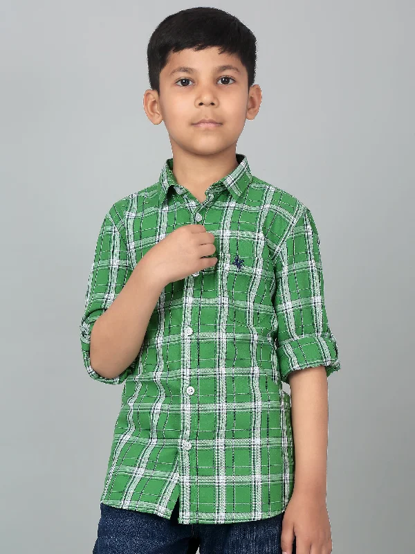 Boy's Green Checkered Full Sleeves Shirt