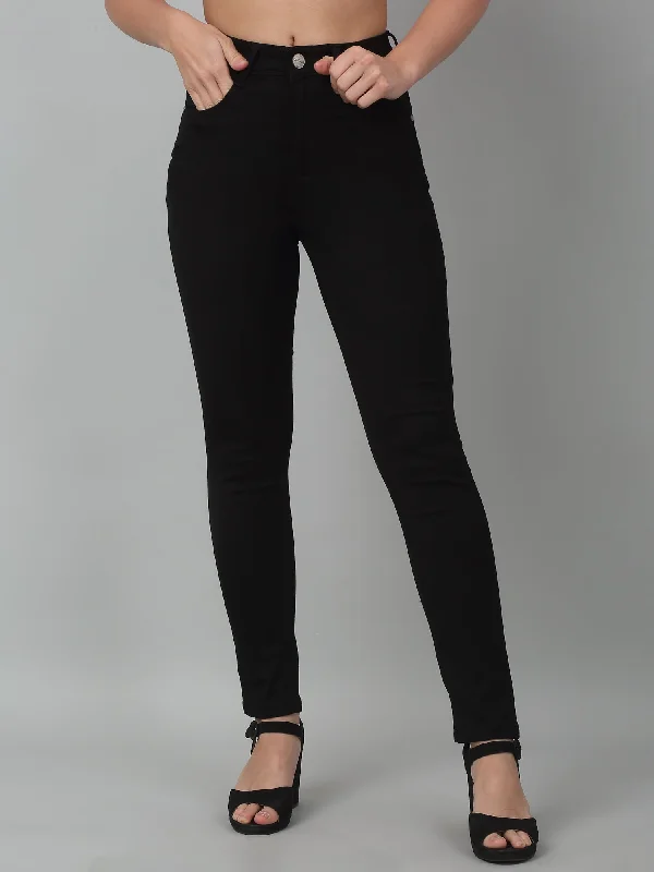 Women's Casual Skinny Fit Black No Fade Mid rise Jeans