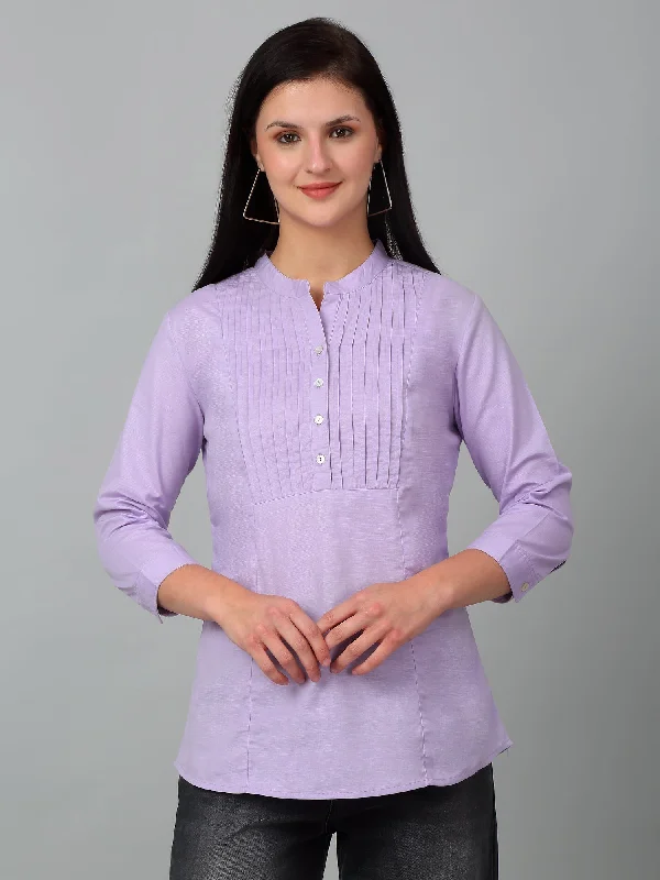 Women's Casual  Lilac Solid Mandarin Collar Tunic