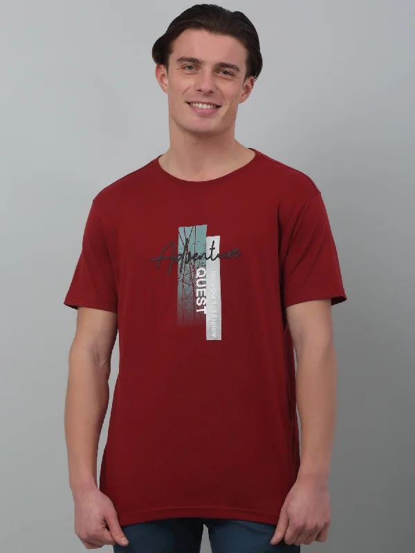 Men's Red  Round neck Half Sleeve T-Shirt with Typographic print