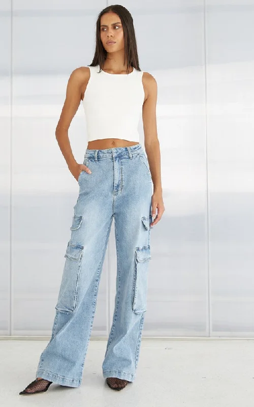 Cargo Straight Leg Denim Pants