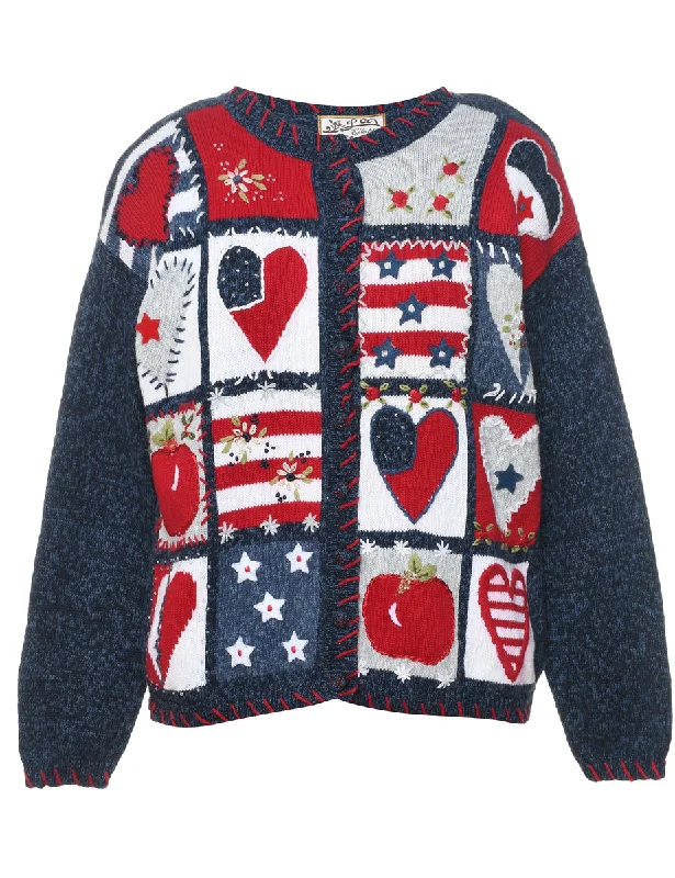 Embroidered Christmas Cardigan - XL