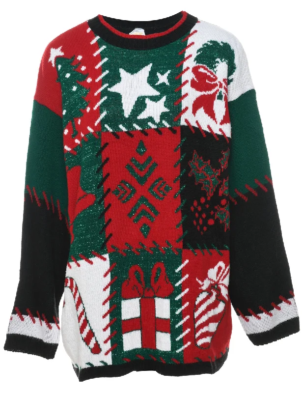 Festive Print Christmas Jumper - M