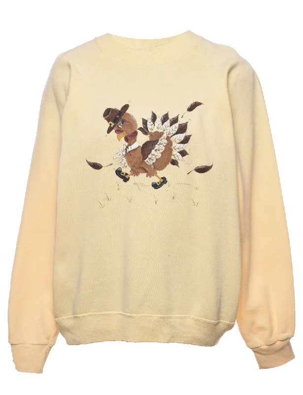 Pale Yellow Bird Printed Sweatshirt - L