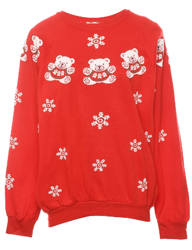 Teddy Bear Print Christmas Sweatshirt - M