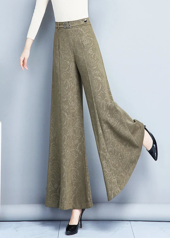 Bohemian Khaki Print High Waist Wide Leg Pants