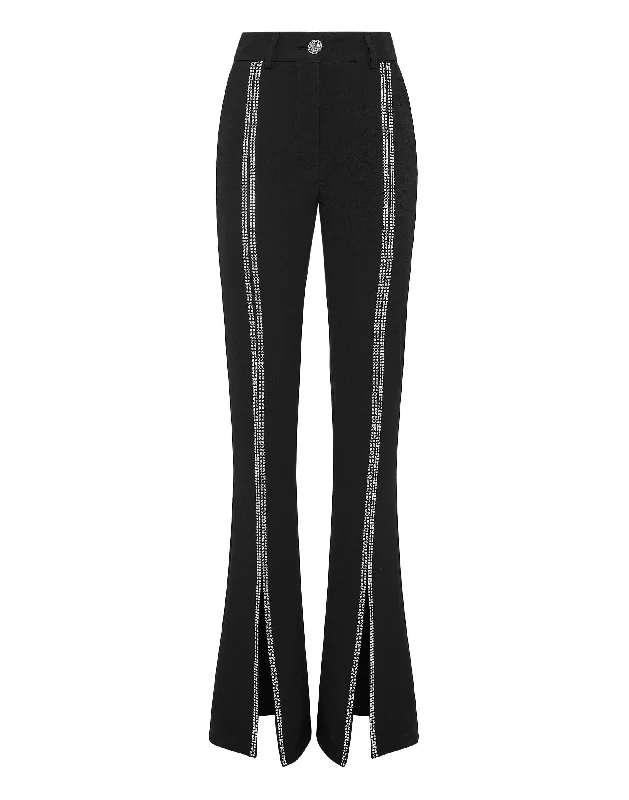 Cady High Waist Trousers Crystal with Crystals