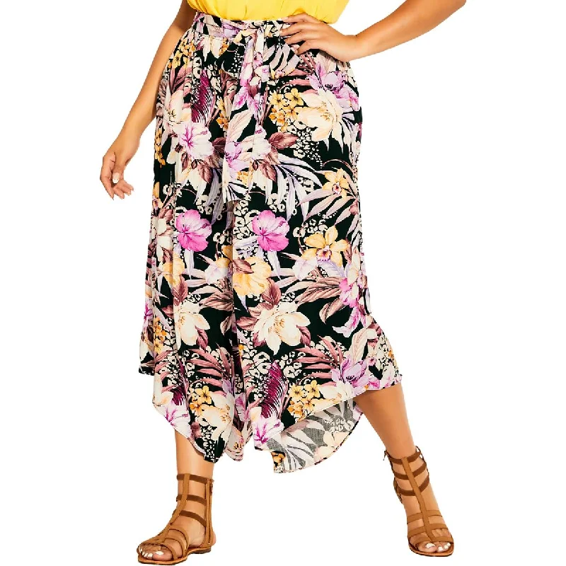 City Chic Womens Juniors Floral Print Crinkled Wide Leg Pants