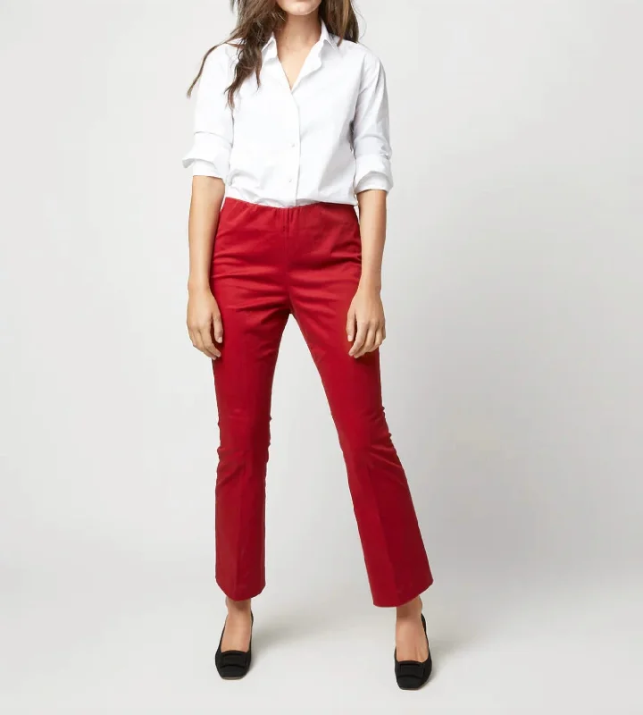 Faye Flare Cropped Pants In Red Stretch Sateen