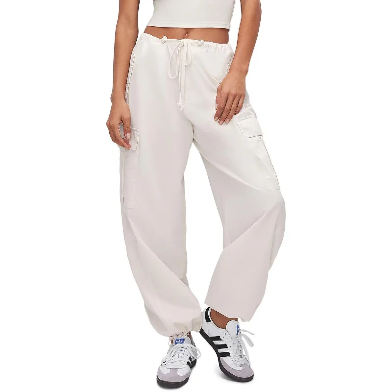 Good American Womens Parachute Drawstring Hem Cotton Cargo Pants