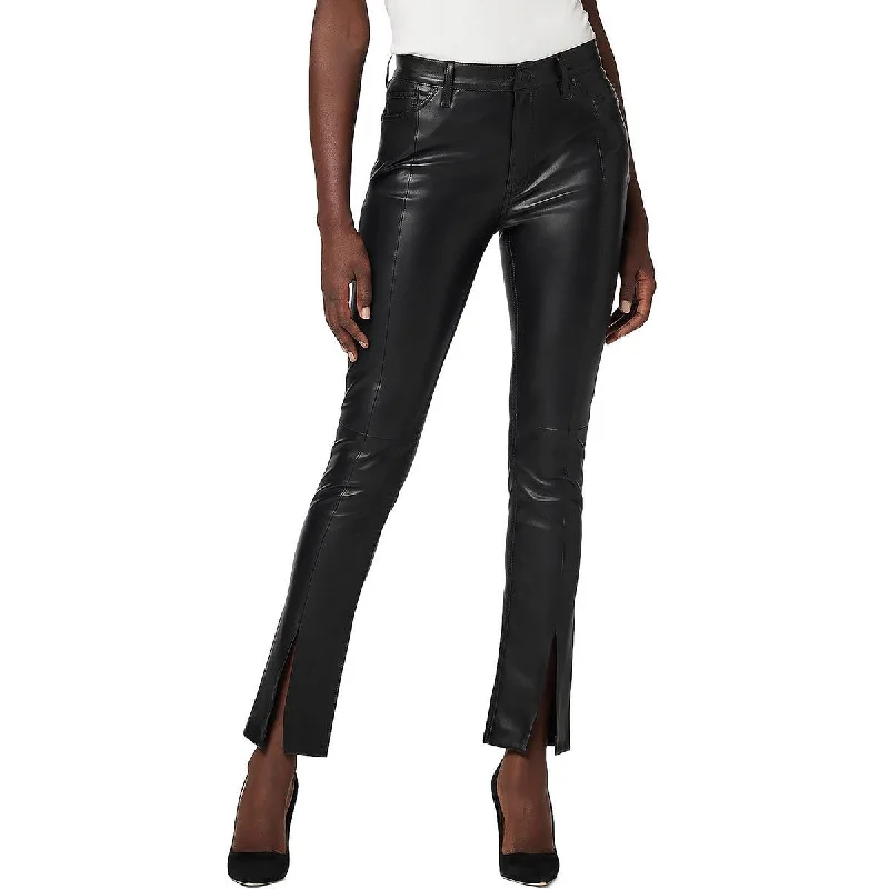 Hudson Womens Barbara Faux Leather High Waist Straight Leg Pants