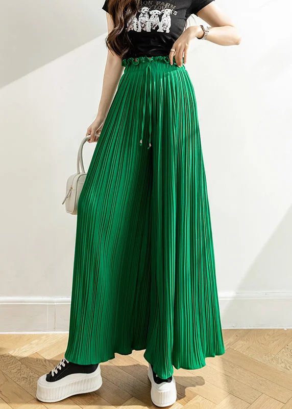 New Green Ruffled Solid Chiffon Crop Pants Summer