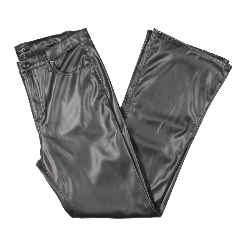 OAT New York Womens Faux Leather Mid Rise Flared Pants