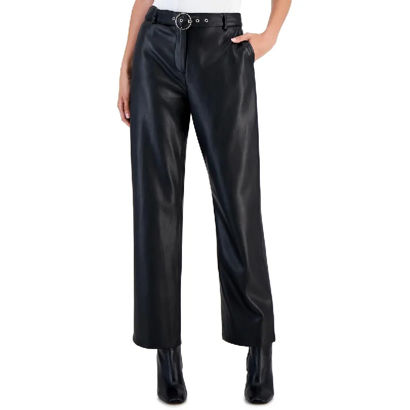 T Tahari Womens Faux Leather Ankle Pants