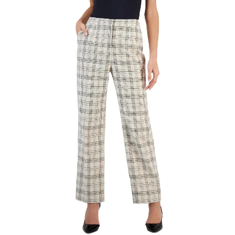 T Tahari Womens High Rise Glen Plaid Wide Leg Pants