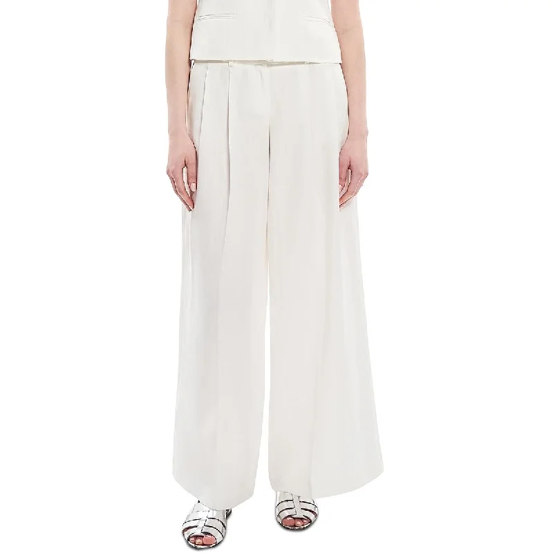 Theory Womens Galena Pleated Linen Wide Leg Pants