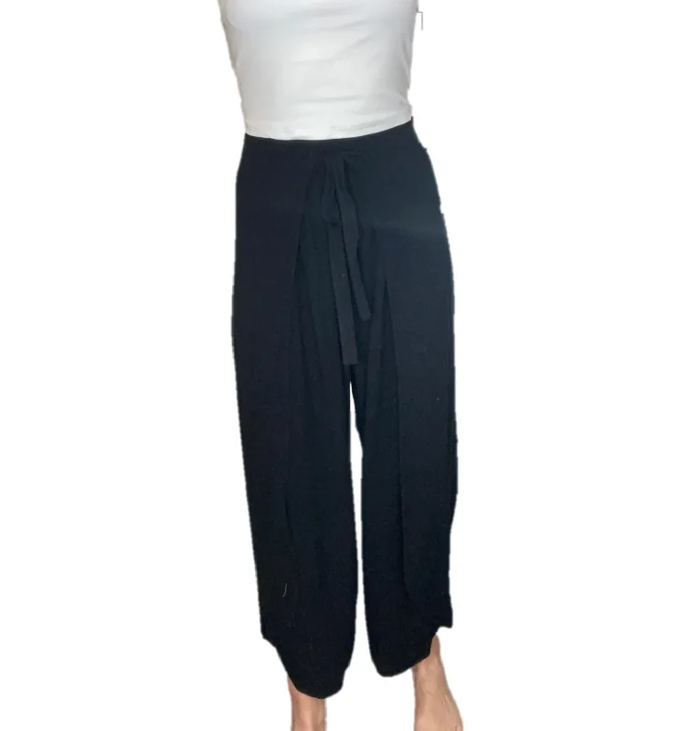 Women's Linen Overlap Pants In Black